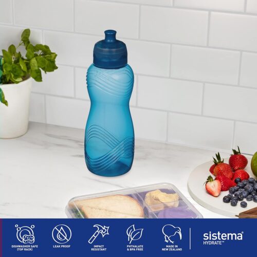 Sistema Twist 'n' Sip Squeeze Sports Water Bottle (600ml, Blue) – Leakproof, BPA-Free & Recyclable - Image 7
