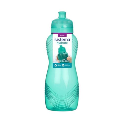 Sistema Twist 'n' Sip Squeeze Sports Water Bottle (600ml, Turquoise) – Leakproof, BPA-Free & Recyclable
