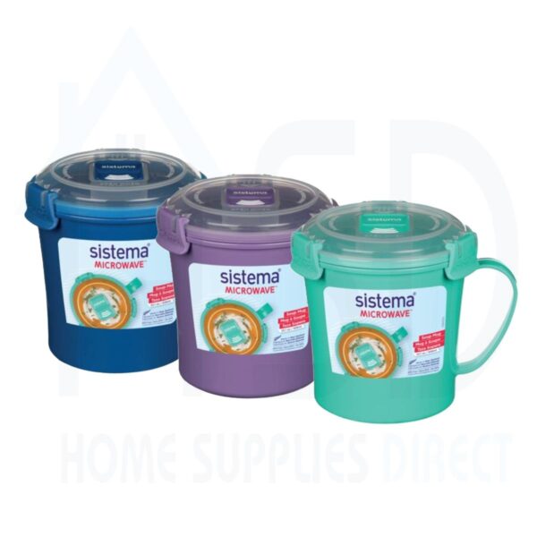 Sistema Microwave Soup Mug Set 656ml – 3-Pack (Turquoise, Purple, Blue) BPA-Free