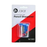 Jakar Cylindrical Triple-Hole Pencil Sharpener 44 × 54mm (Blue) – High-Carbon Steel Blades, Rotating Cap, Sizes 6–9mm, 8–11mm & 6–8mm (5033)