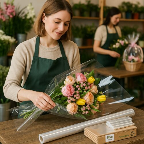 Oasis 40 Micron Clear Polypropylene Cellophane Wrap (Roll & Folded) – 80cm Wide, Waterproof & Recyclable Floral Film 9 Oasis Clear Biodegradable Cellophane Wrap (Roll & Folded) – Waterproof Florist Film for Bouquets & Gifts