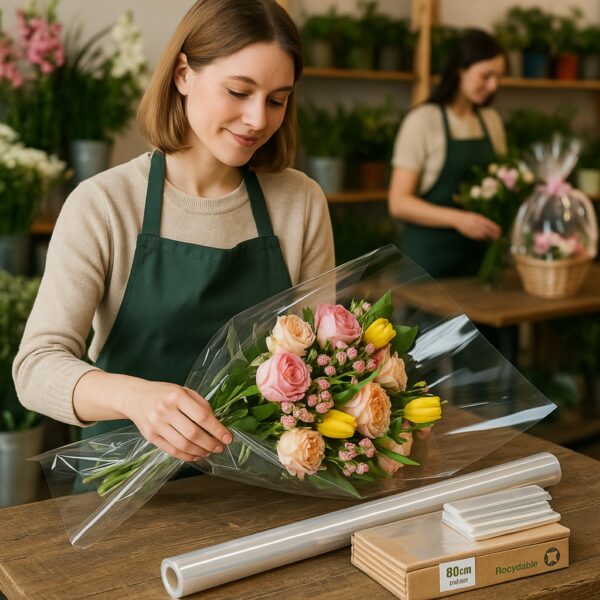Oasis 40 Micron Clear Polypropylene Cellophane Wrap (Roll & Folded) – 80cm Wide, Waterproof & Recyclable Floral Film 1 Oasis Clear Biodegradable Cellophane Wrap (Roll & Folded) – Waterproof Florist Film for Bouquets & Gifts