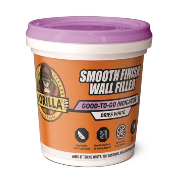 Gorilla Smooth Finish Wall Filler 473ml – Purple to White, Repairs Walls & Ceilings, Ready-Mixed, No Crack