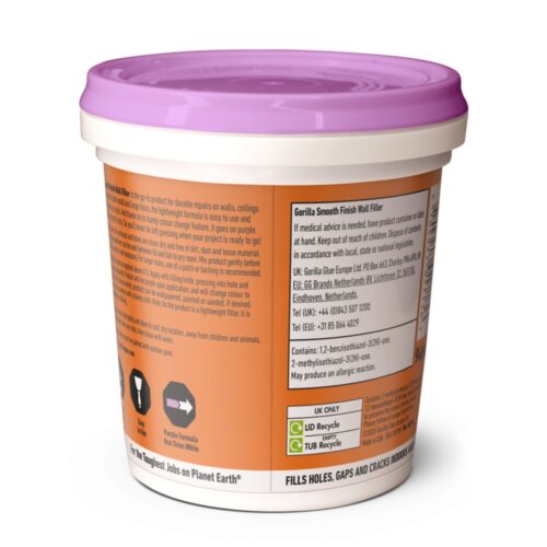 Gorilla Smooth Finish Wall Filler 473ml – Purple to White, Repairs Walls & Ceilings, Ready-Mixed, No Crack