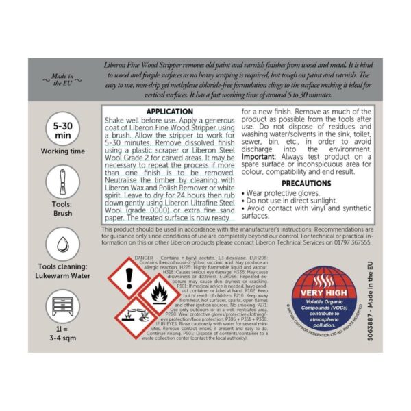 Liberon Fine Wood Stripper 500ml – Non-Drip Gel Paint & Varnish Remover