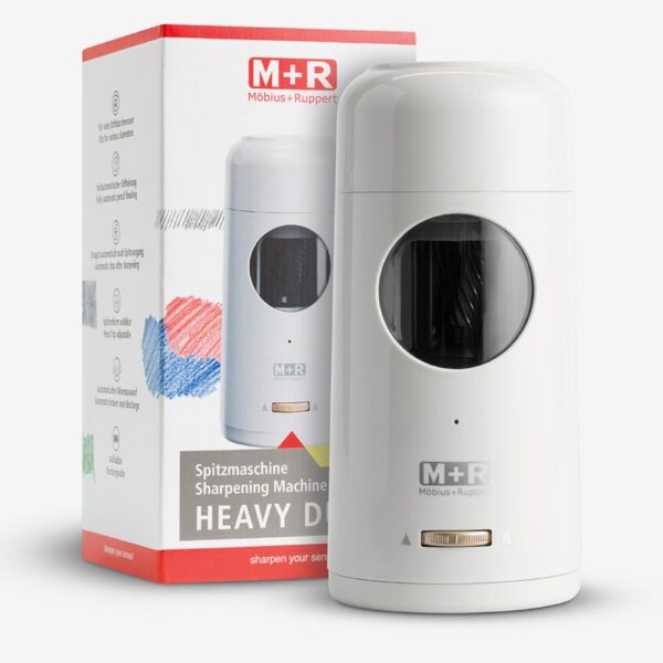 Möbius and Ruppert (M+R) Heavy Duty Electric Pencil Sharpener – 7–11.5mm Pencils, Helical Blade, Auto Feed & Discharge, Tip Adjustment, USB-C Rechargeable