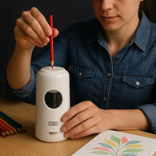 Möbius and Ruppert (M+R) Heavy Duty Electric Pencil Sharpener – 7–11.5mm Pencils, Helical Blade, Auto Feed & Discharge, Tip Adjustment, USB-C Rechargeable