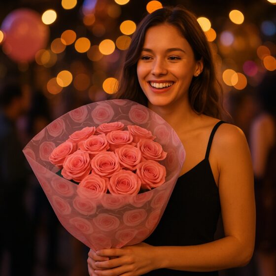 Oasis Abundance of Pink Roses Cellophane (Roll & Folded) – 80cm Wide, Recyclable Floral Film