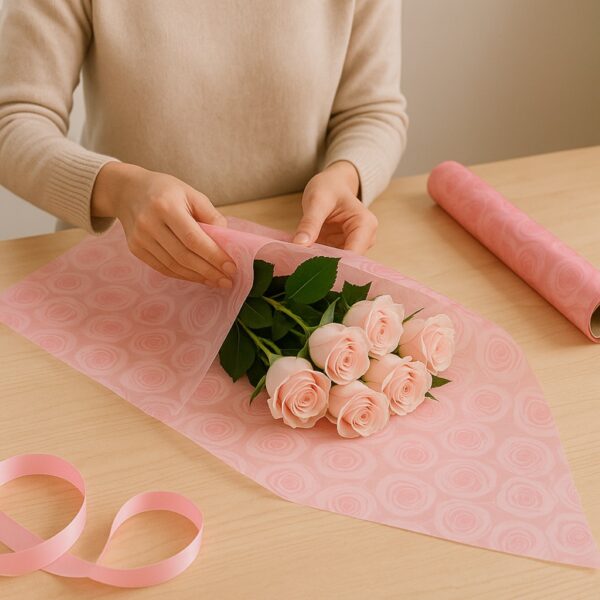 Oasis Abundance of Pink Roses Cellophane (Roll & Folded) – 80cm Wide, Recyclable Floral Film 2 Oasis Abundance of Pink Roses Cellophane (Roll & Folded) – 80cm Wide, Recyclable Floral Film