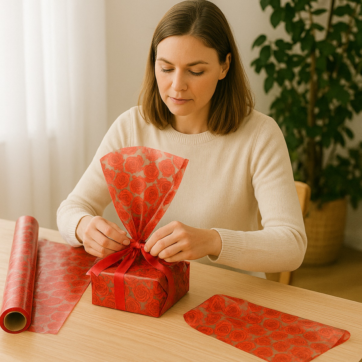 Oasis Abundance of Red Roses Cellophane (Roll & Folded) – 80cm Wide, Recyclable Floral Film