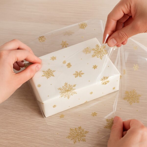 Oasis 40 Micron Winter Spice Gold Snowflake Cellophane Wrap (Roll & Folded) – 80cm Wide, Folded, Recyclable Floral Film 6 Oasis 40 Micron Winter Spice Gold Snowflake Cellophane Wrap (Roll & Folded) – 80cm Wide, Folded, Recyclable Floral Film