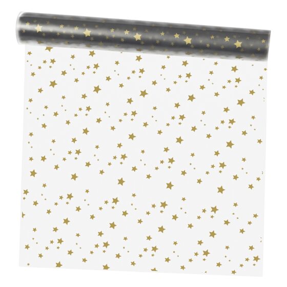Oasis 40 Micron Winter Spice Gold Stars Cellophane Wrap (Roll & Folded) – 80cm Wide, Folded, Recyclable Floral Film