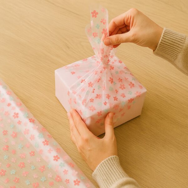Oasis Pink Scattered Flower Cellophane Wrap (Roll & Folded) – 80cm Wide, Folded, Recyclable Floral Film 5 Oasis Pink Scattered Flower Cellophane Wrap (Roll & Folded) – 80cm Wide, Folded, Recyclable Floral Film