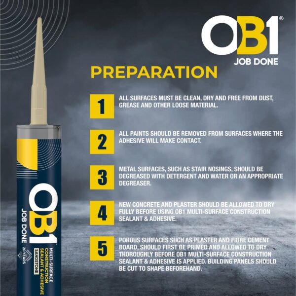 OB1 Sandstone Multi-Surface Construction Sealant & Adhesive 290ml Tube – Waterproof, Weatherproof Silicone 3 OB1 Sandstone Multi-Surface Construction Sealant & Adhesive 290ml Tube – Waterproof, Weatherproof Silicone