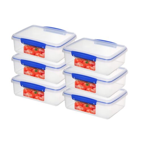 Sistema KLIP IT 2L (67.6 oz) Rectangular Clear Storage Containers – Blue Clips & Rubber Seal, Leak-Proof, BPA-Free, Microwave Safe