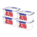 Sistema KLIP IT 3L (101 oz) Rectangular Clear Storage Containers – Blue Clips & Rubber Seal, Leak-Proof, BPA-Free, Microwave Safe