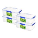 Sistema KLIP IT 7L (236 oz) Rectangular Clear Storage Containers – 4-Pack, Blue Clips & Rubber Seal, Leak-Proof, BPA-Free, Microwave Safe