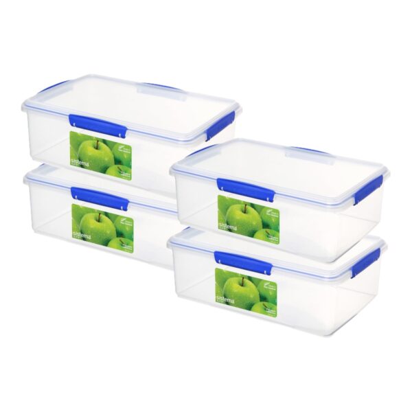 Sistema KLIP IT 7L (236 oz) Rectangular Clear Storage Containers – 4-Pack, Blue Clips & Rubber Seal, Leak-Proof, BPA-Free, Microwave Safe