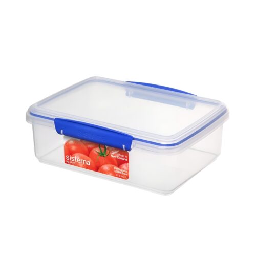 Sistema KLIP IT 2L (67.6 oz) Rectangular Clear Storage Containers – Blue Clips & Rubber Seal, Leak-Proof, BPA-Free, Microwave Safe