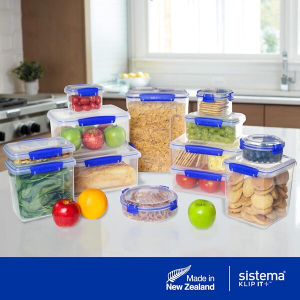 Sistema KLIP IT 3L (101 oz) Rectangular Clear Storage Containers – Blue Clips & Rubber Seal, Leak-Proof, BPA-Free, Microwave Safe