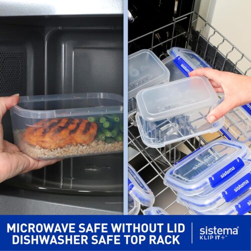Sistema KLIP IT 3L (101 oz) Rectangular Clear Storage Containers – Blue Clips & Rubber Seal, Leak-Proof, BPA-Free, Microwave Safe