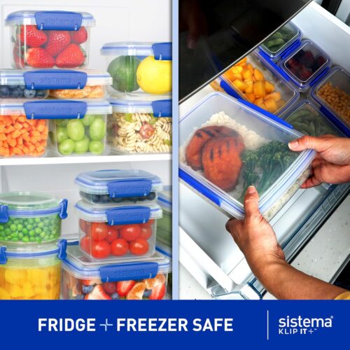 Sistema KLIP IT 3L (101 oz) Rectangular Clear Storage Containers – Blue Clips & Rubber Seal, Leak-Proof, BPA-Free, Microwave Safe