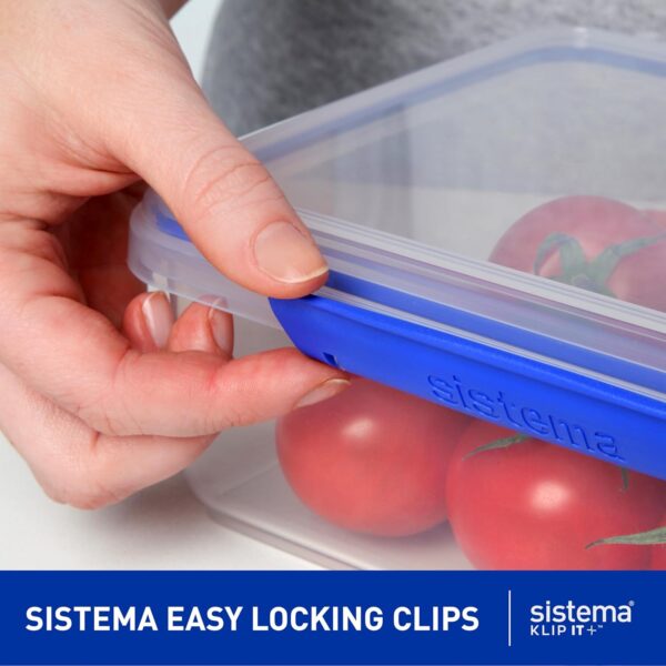 Sistema KLIP IT 7L (236 oz) Rectangular Clear Storage Containers – Blue Clips & Rubber Seal, Leak-Proof, BPA-Free, Microwave Safe