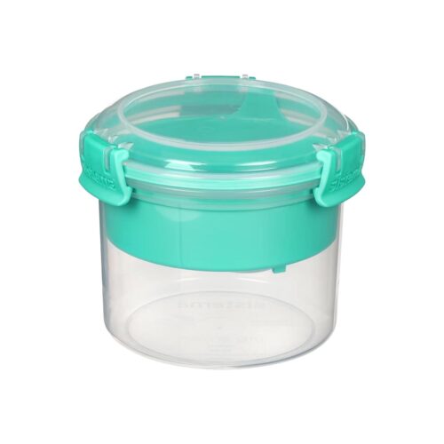Sistema TO GO Breakfast Bowl 530ml – Turquoise Removable Tray & Clip Spoon, Dual-Compartment, Easy-Lock Clips, Flexible Seal, BPA-Free