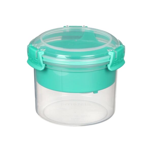 Sistema TO GO Breakfast Bowl 530ml – Turquoise Removable Tray & Clip Spoon, Dual-Compartment, Easy-Lock Clips, Flexible Seal, BPA-Free