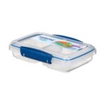 Sistema Small Split TO GO Food Storage Container 350ml – Blue Divided 2-Compartment, Easy-Lock Clips, Flexible Seal, BPA-Free