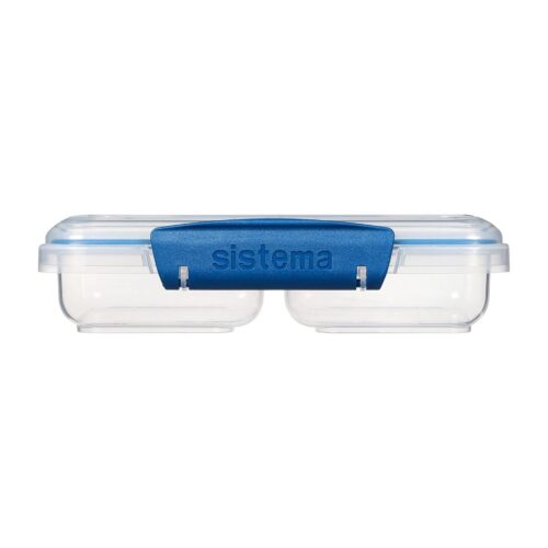Sistema Small Split TO GO Food Storage Container 350ml – Blue Divided 2-Compartment, Easy-Lock Clips, Flexible Seal, BPA-Free