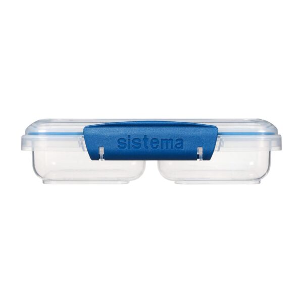 Sistema Small Split TO GO Food Storage Container 350ml – Blue Divided 2-Compartment, Easy-Lock Clips, Flexible Seal, BPA-Free