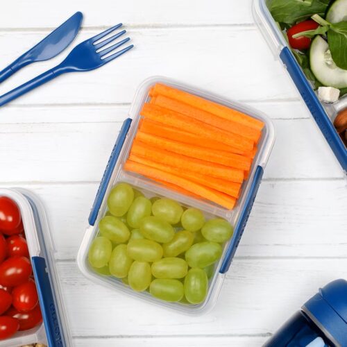 Sistema Lunch Plus TO GO 1.2L with Cutlery – Clear Container with Blue Knife & Fork, Leak-Proof Seal, BPA-Free