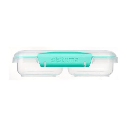 Sistema Small Split TO GO Food Storage Container 350ml – Turquoise Divided 2-Compartment, Easy-Lock Clips, Flexible Seal, BPA-Free