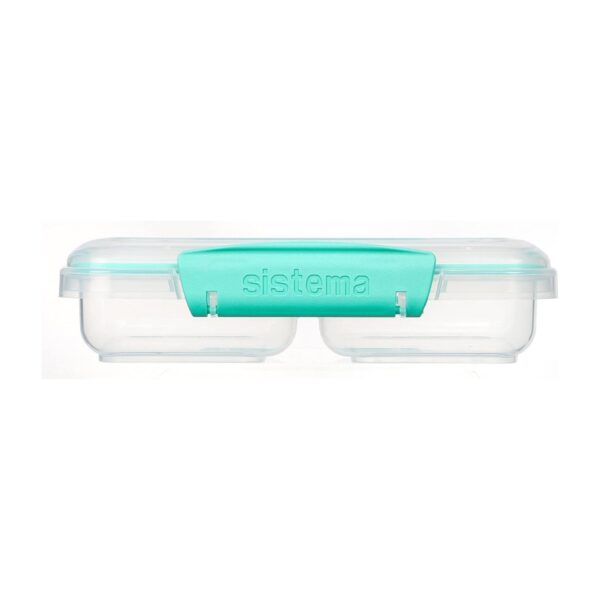 Sistema Small Split TO GO Food Storage Container 350ml – Turquoise Divided 2-Compartment, Easy-Lock Clips, Flexible Seal, BPA-Free