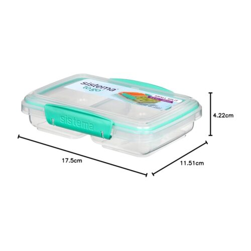 Sistema Small Split TO GO Food Storage Container 350ml – Turquoise Divided 2-Compartment, Easy-Lock Clips, Flexible Seal, BPA-Free