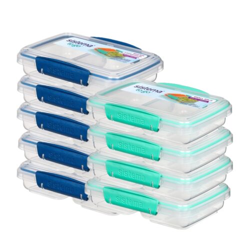 Sistema Small Split TO GO Food Storage Container 350ml – Turquoise Divided 2-Compartment, Easy-Lock Clips, Flexible Seal, BPA-Free