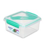 Sistema Lunch Plus TO GO 1.2L with Cutlery – Clear Container with Turquoise Knife & Fork, Leak-Proof Seal, BPA-Free