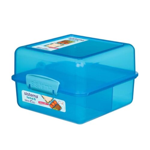 Sistema Lunch Cube 1.4L – Blue, Dual-Compartment Lunch Box with Divider, Leak-Resistant, BPA-Free