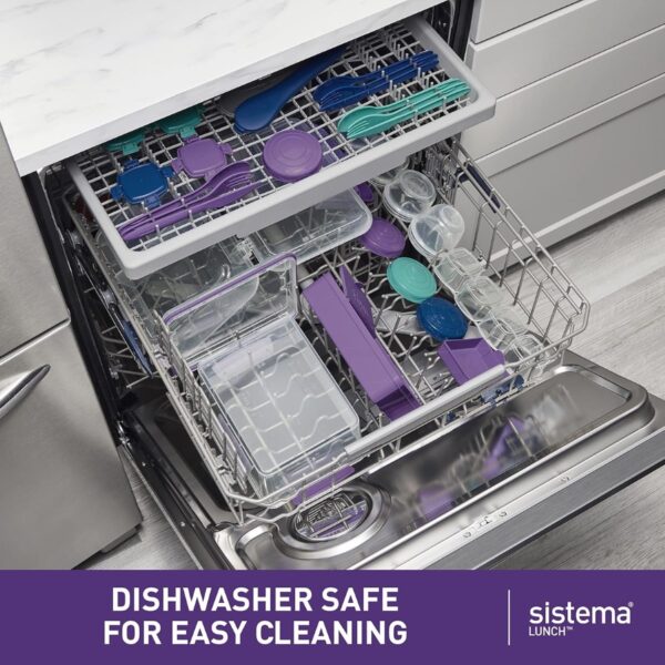 Sistema KLIP IT 2L (67.6 oz) Rectangular Clear Storage Containers – 6-Pack, Blue Clips & Rubber Seal, Leak-Proof, BPA-Free, Microwave Safe 6 Sistema Lunch Cube 1.4L – Turquoise, Dual-Compartment Lunch Box with Divider, Leak-Resistant, BPA-Free