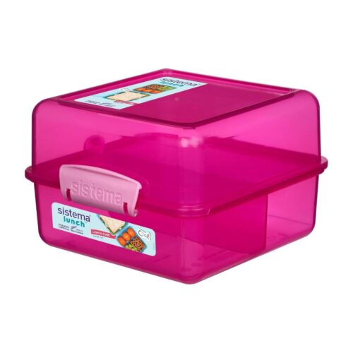 Sistema Lunch Cube 1.4L – Pink, Dual-Compartment Lunch Box with Divider, Leak-Resistant, BPA-Free