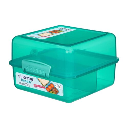 Sistema Lunch Cube 1.4L – Turquoise, Dual-Compartment Lunch Box with Divider, Leak-Resistant, BPA-Free