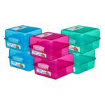 Sistema Lunch Cube Box 1.4L – 6 Pack (2 Turquoise, 2 Pink, 2 Blue), Dual-Compartment with Divider, Leak-Resistant, BPA-Free