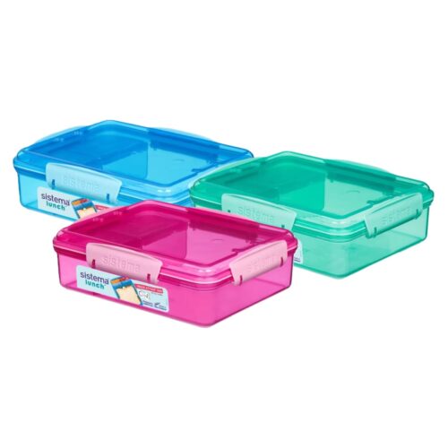Sistema Snack Attack Duo Lunch Box 975ml – Turquoise, 3-Compartment Lunch Box with Easy-Lock Clips, BPA-Free