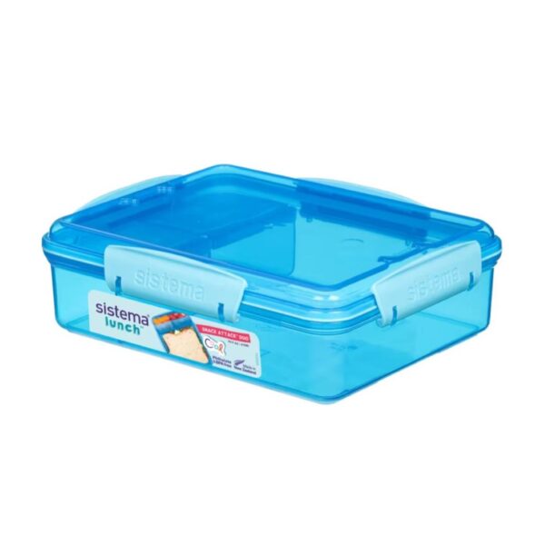 SIS-41482_BLU Sistema Snack Attack Duo Lunch Box 975ml – Blue, 3-Compartment Lunch Box with Easy-Lock Clips, BPA-Free