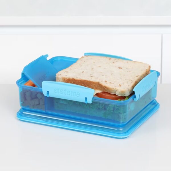 Sistema Snack Attac Duo Lunch Box 975ml – 6 Pack (2 Turquoise, 2 Pink, 2 Blue), 3-Compartment Lunch Box with Easy-Lock Clips, BPA-Free 3 Sistema Snack Attack Duo Lunch Box 975ml – Blue, 3-Compartment Lunch Box with Easy-Lock Clips, BPA-Free