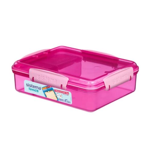 Sistema Snack Attack Duo Lunch Box 975ml – Pink, 3-Compartment Lunch Box with Easy-Lock Clips, BPA-Free