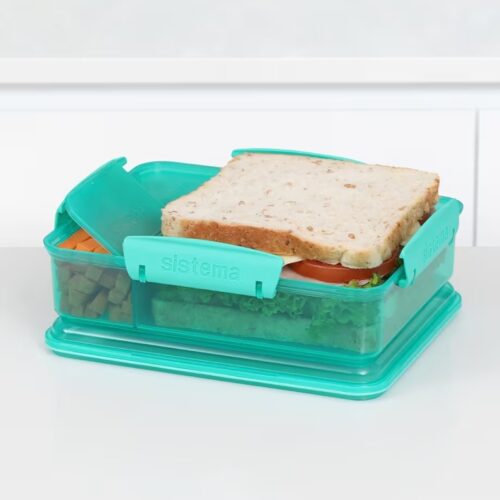 Sistema Snack Attack Duo Lunch Box 975ml – Turquoise, 3-Compartment Lunch Box with Easy-Lock Clips, BPA-Free 9 Sistema Snack Attack Duo Lunch Box 975ml – Turquoise, 3-Compartment Lunch Box with Easy-Lock Clips, BPA-Free
