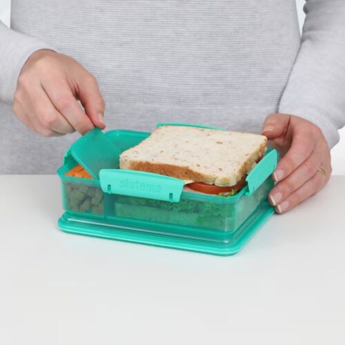 Sistema Snack Attack Duo Lunch Box 975ml – Turquoise, 3-Compartment Lunch Box with Easy-Lock Clips, BPA-Free 10 Sistema Snack Attack Duo Lunch Box 975ml – Turquoise, 3-Compartment Lunch Box with Easy-Lock Clips, BPA-Free