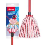 Vileda SuperMocio Microfibre & Power XL Mop – Red/White, Telescopic Handle, Machine Washable, Dual-Fibre Cleaning